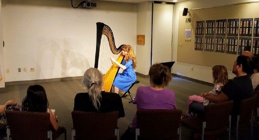 Amber Burdick performing at the Topanga Library.